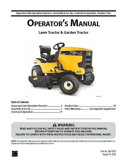 Product picture Cub Cadet XT1 Enduro Series Lawn Tractor XT1 LT50 Owners Mai