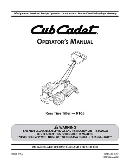Product picture Cub Cadet RT 65 RT65 Tiller Operator Instruction Maintenance