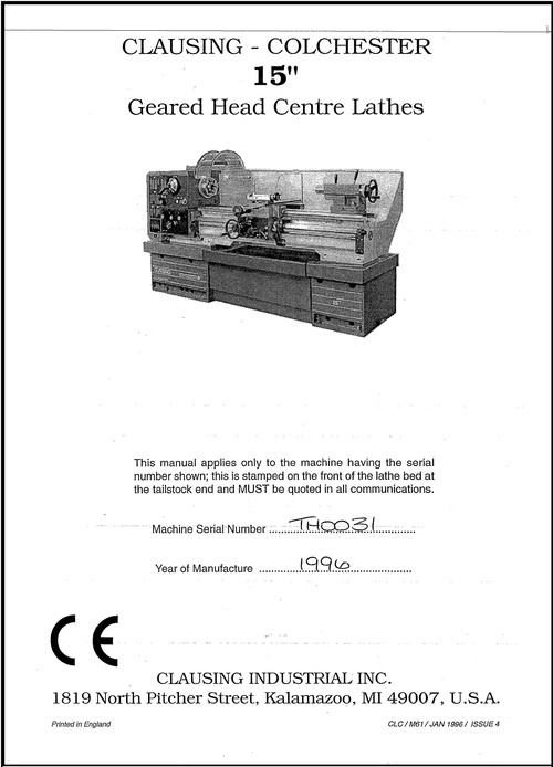 Product picture CLAUSING COLCHESTER 15 inch Geared Head Centre Lathes
