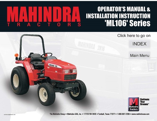 Product picture Mahindra ML106 Loader Operator Manual on 2615 Mahindra Tract
