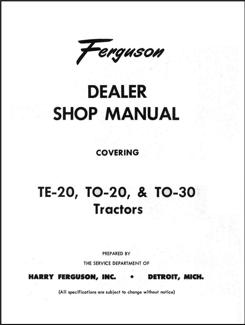Product picture Ferguson Dealer Shop Manual TE-20 TO-20 TO-30 Tractors - 195