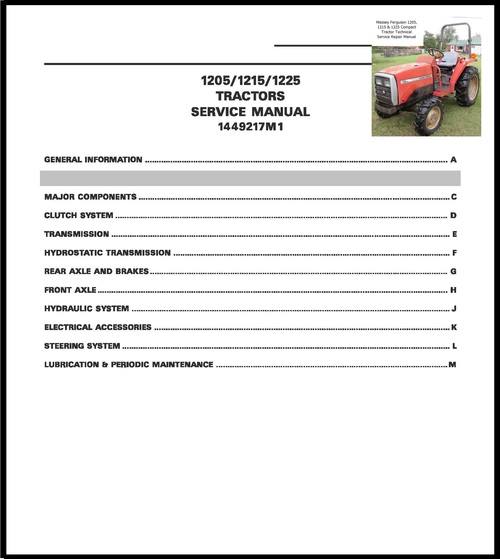 Product picture Massey Ferguson 1205, 1215, 1225 Compact Tractor Technical S