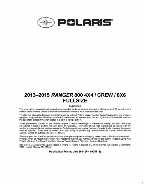 Product picture Polaris Ranger 800 Crew 6x6 UTV Service Repair Manual 2013 2