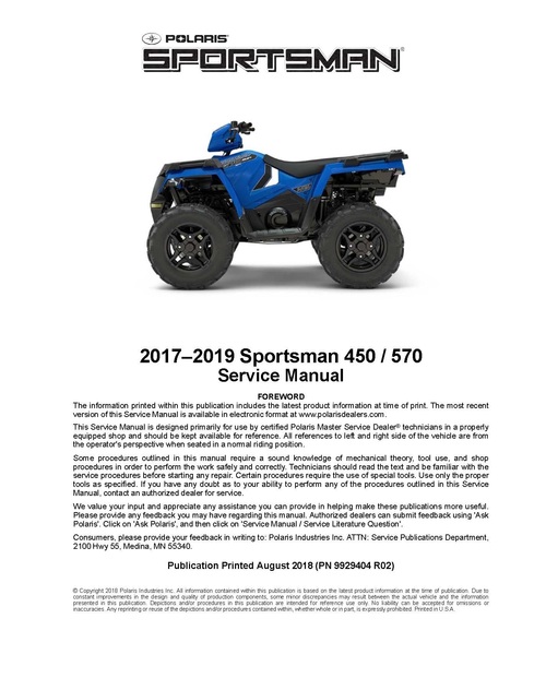 Product picture 2017 2018 2019 Polaris Sportsman 450 470 Service Repair