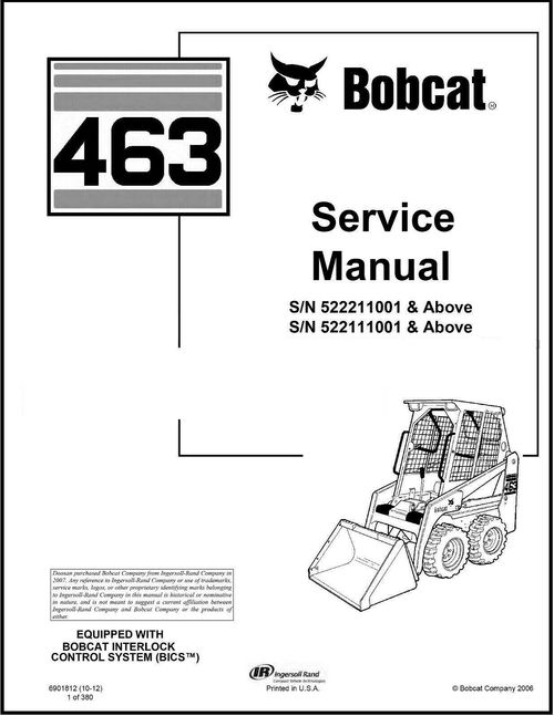 Product picture Bobcat 463 Skid Steer Service Repair Manual 522111001 & abov